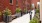 a row of potted plants outside a brick building